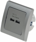 DELPHI silber 2-fach USB-Ladedose, 250V~/ 16A, UP, 5V=, gesamt max. 2A