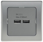 DELPHI silber 2-fach USB-Ladedose, 250V~/ 16A, UP, 5V=, gesamt max. 2A