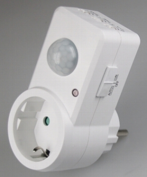 Zwischenstecker mit Bewegungsmelder 120°, 9m Reichweite , 230V/1200W, weiß