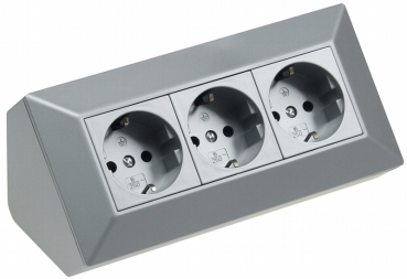 DELPHI silber 3-fach Steckdosenblock, silber 250V~/ 16A, Aufbaumontage